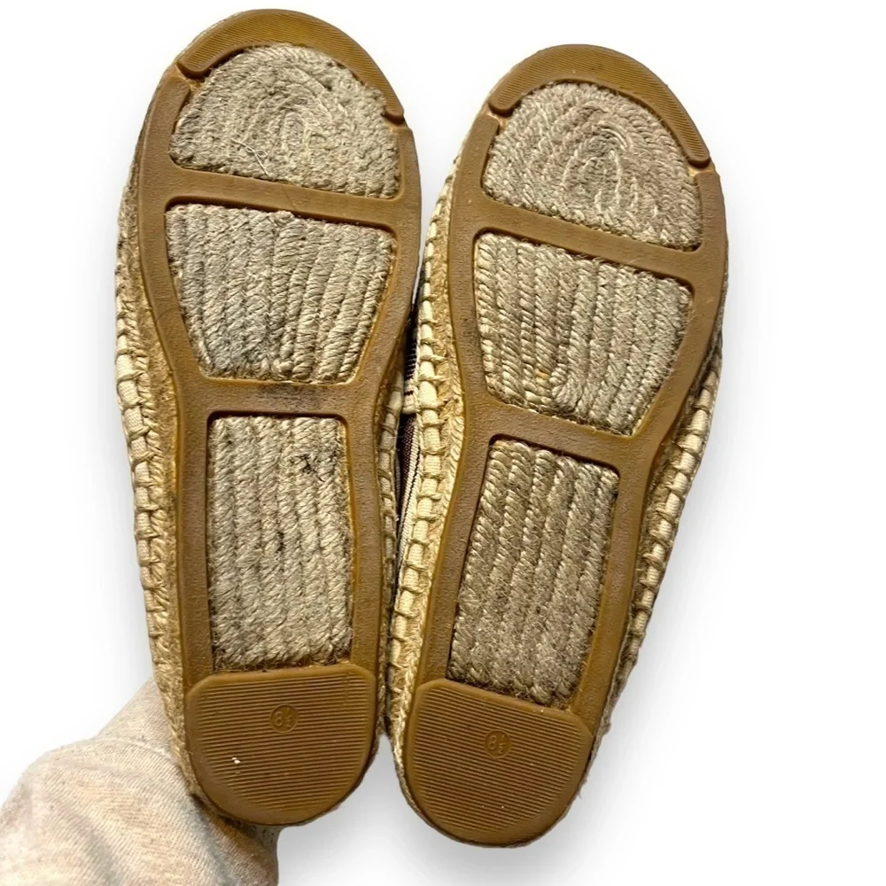 Tory Burch Awning Ivory Royal Tan Plum Espadrille Women's Size 8.5